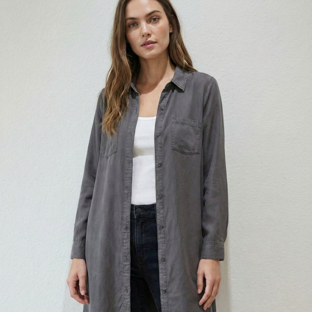Eileen Fisher Charcoal Utility Jacket 75 Percent Tencel , 25 Percent Linen